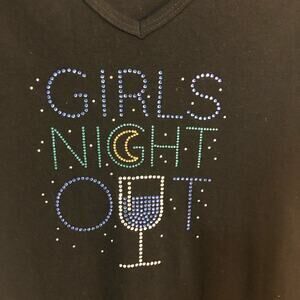 Girls Night Out Rhinestone Applique  Short Sleeved T- Shirt  Black Size Large